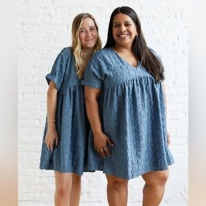 Miou Muse Blue Baby Doll Mini Dress Size Medium Boutique Dress